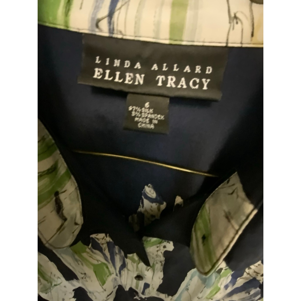 Ellen Tracy Silk Navy White Abstract Print Button Down Size 6 - Picture 5 of 7